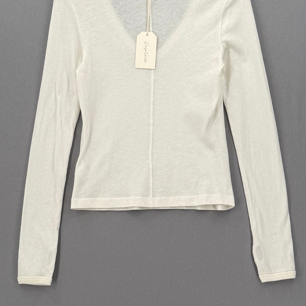 ENZA COSTA Cashmere Jersey New Classic V Neck Womens Small Cream Off White - Picture 8 of 12